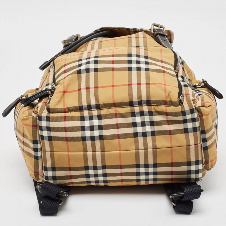 Pre Owned Burberry Beige/Black Vintage Check Nylon Large Rucksack Backpack