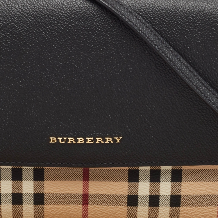 Pre Owned Burberry Black/Beige Haymarket PVC and Leather Loxley Crossbody Bag