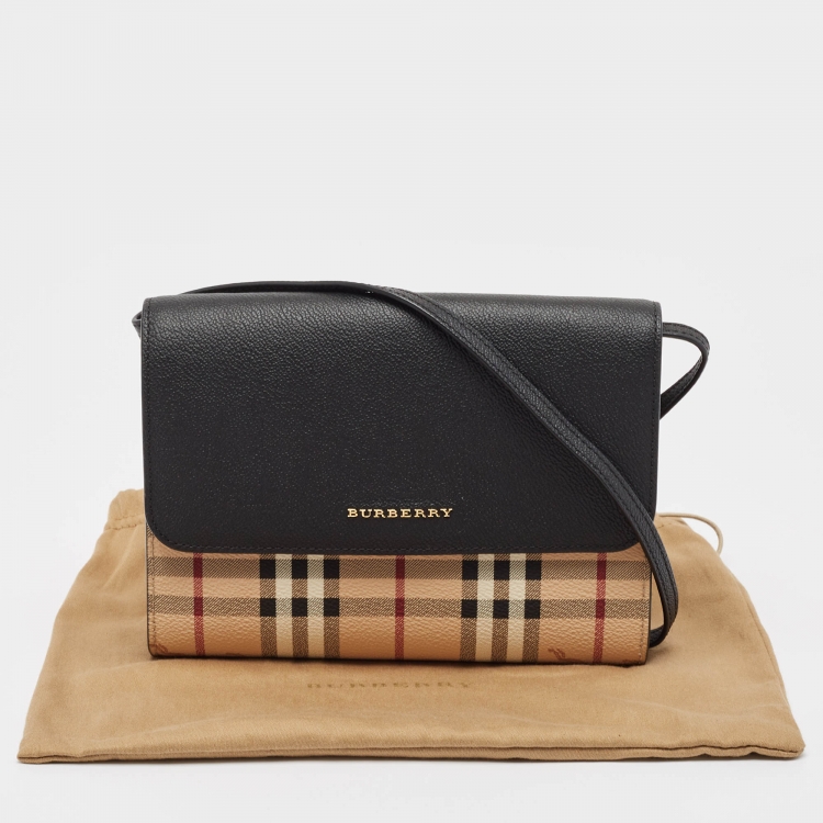 Pre Owned Burberry Black/Beige Haymarket PVC and Leather Loxley Crossbody Bag