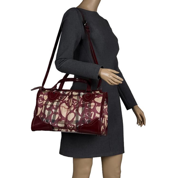 Pre Owned Burberry Burgundy PVC and Patent Leather Heart Pilgrim Satchel