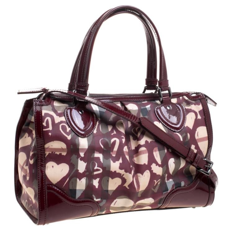 Pre Owned Burberry Burgundy PVC and Patent Leather Heart Pilgrim Satchel