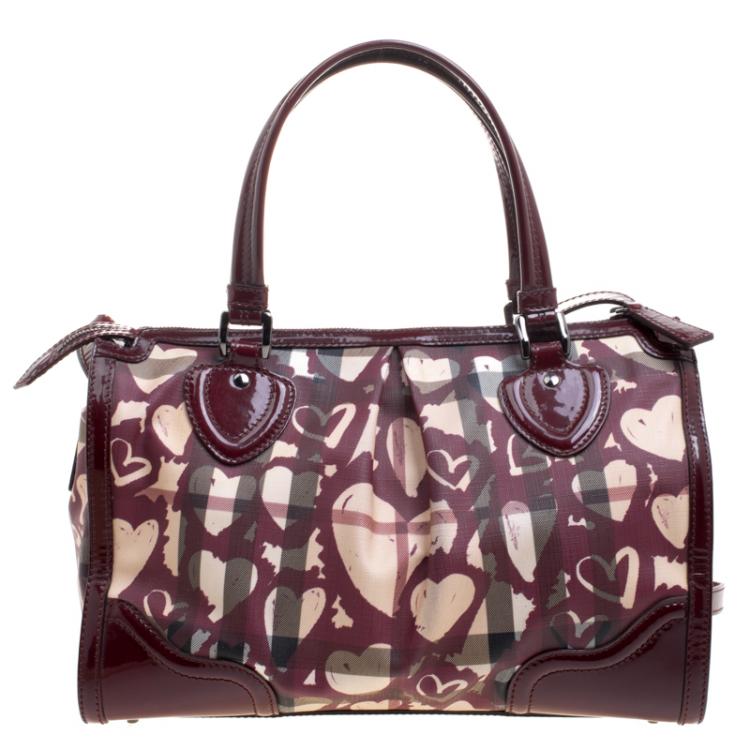 Pre Owned Burberry Burgundy PVC and Patent Leather Heart Pilgrim Satchel