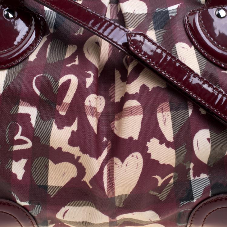 Pre Owned Burberry Burgundy PVC and Patent Leather Heart Pilgrim Satchel
