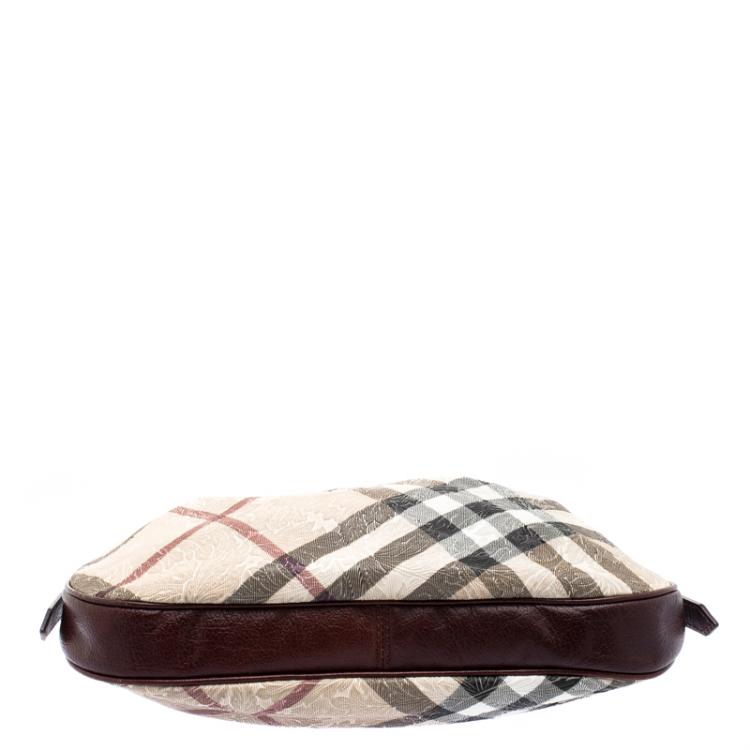 Pre Owned Burberry Burgundy Embossed Nova Check Vinyl Small Brooklyn Hobo