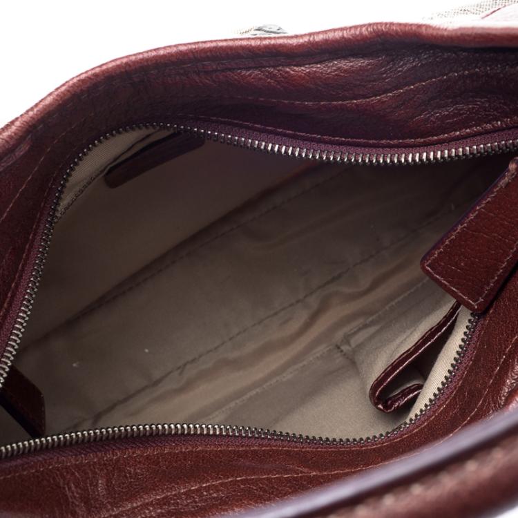 Pre Owned Burberry Burgundy Embossed Nova Check Vinyl Small Brooklyn Hobo