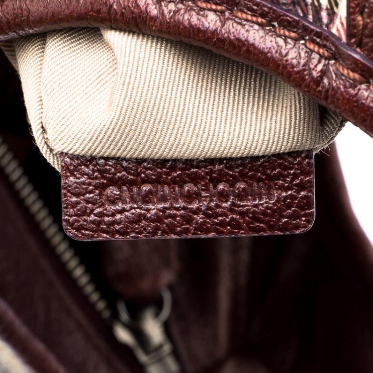 Pre Owned Burberry Burgundy Embossed Nova Check Vinyl Small Brooklyn Hobo