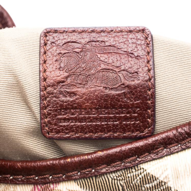 Pre Owned Burberry Burgundy Embossed Nova Check Vinyl Small Brooklyn Hobo