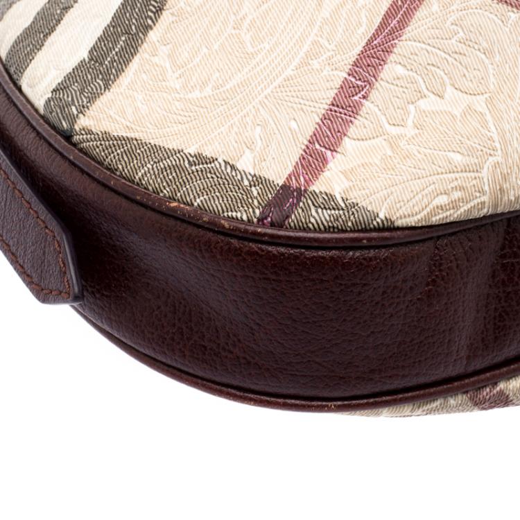 Pre Owned Burberry Burgundy Embossed Nova Check Vinyl Small Brooklyn Hobo