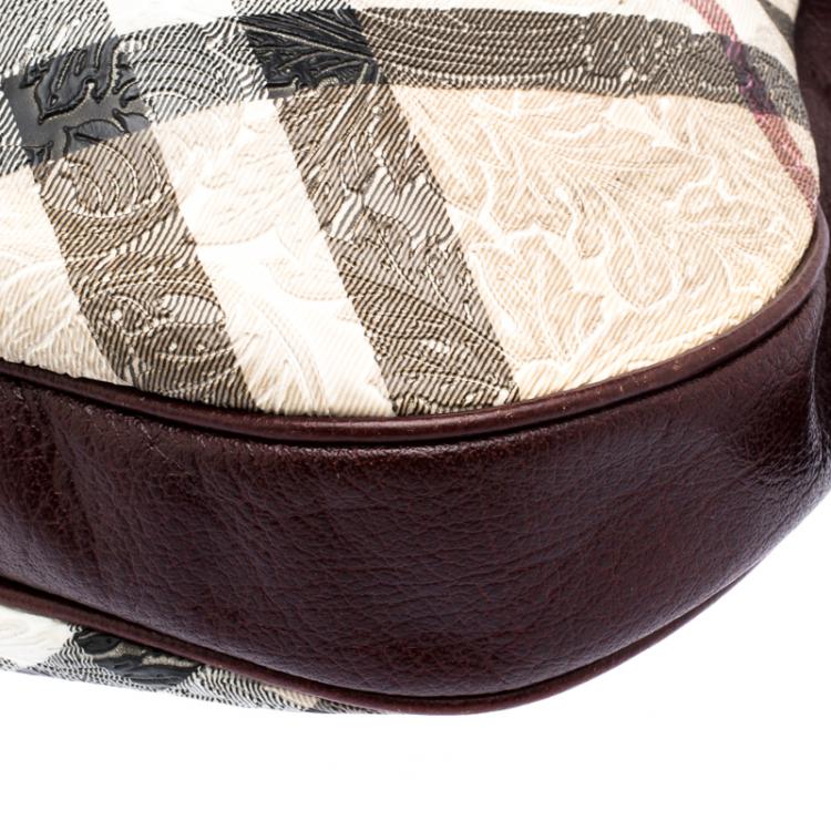 Pre Owned Burberry Burgundy Embossed Nova Check Vinyl Small Brooklyn Hobo