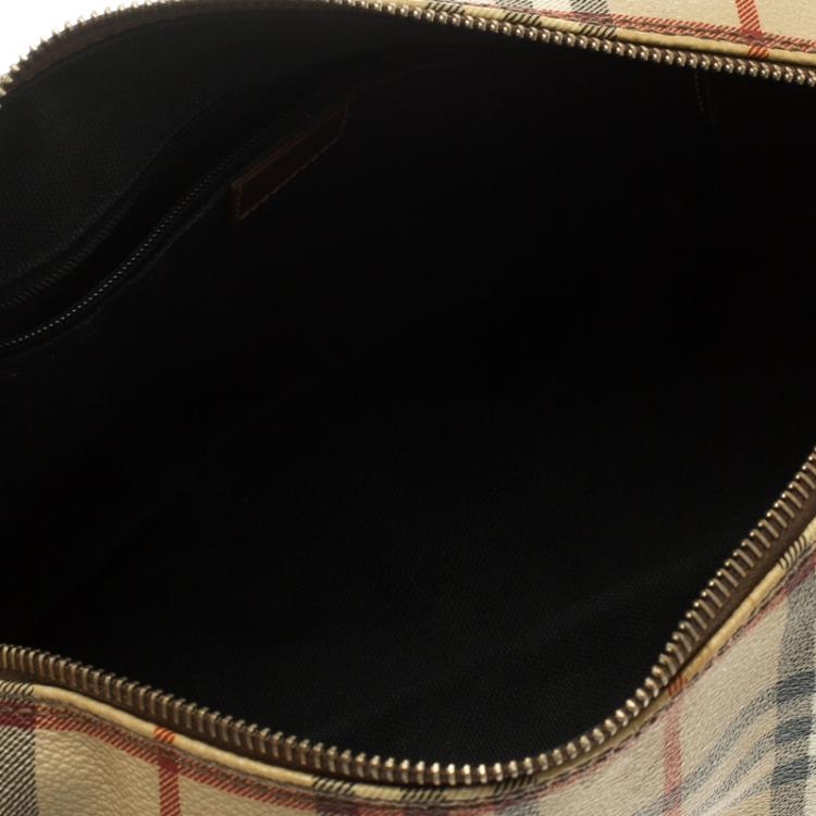 Pre Owned Burberry Copper Haymarket Check PVC Barrel Bag