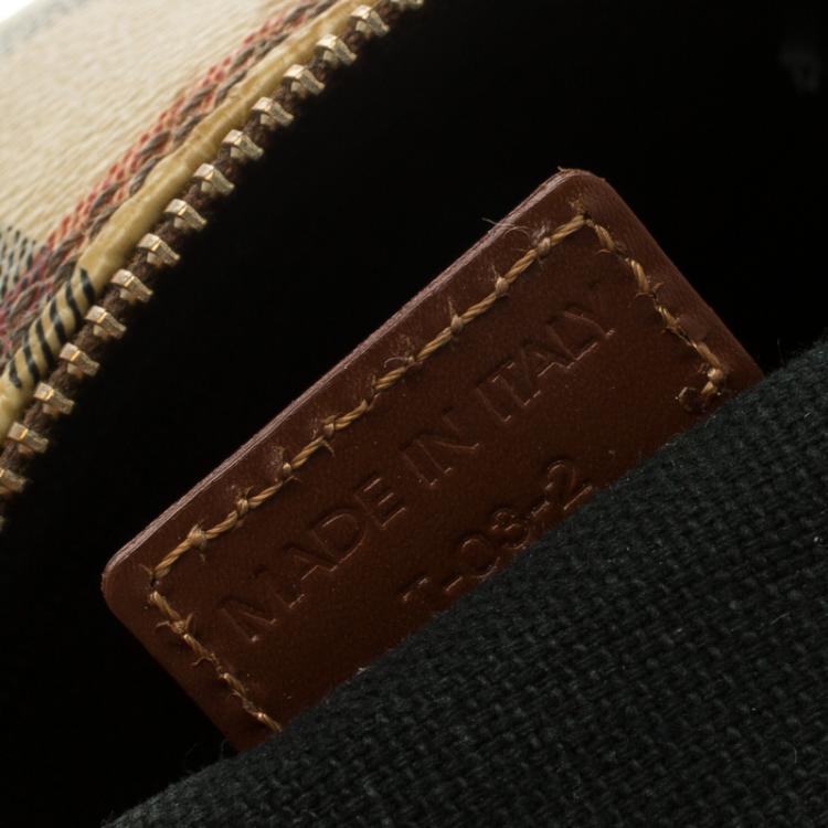 Pre Owned Burberry Copper Haymarket Check PVC Barrel Bag
