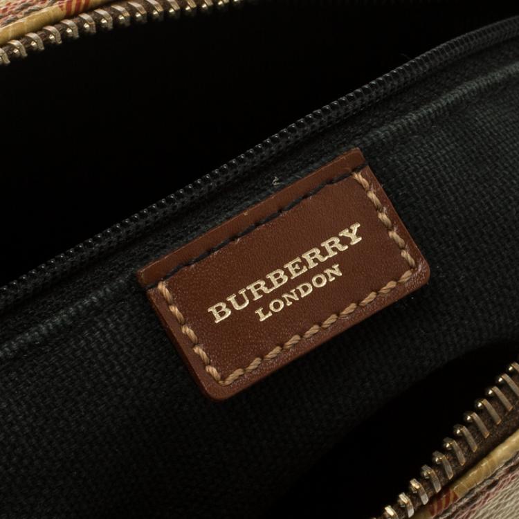 Pre Owned Burberry Copper Haymarket Check PVC Barrel Bag