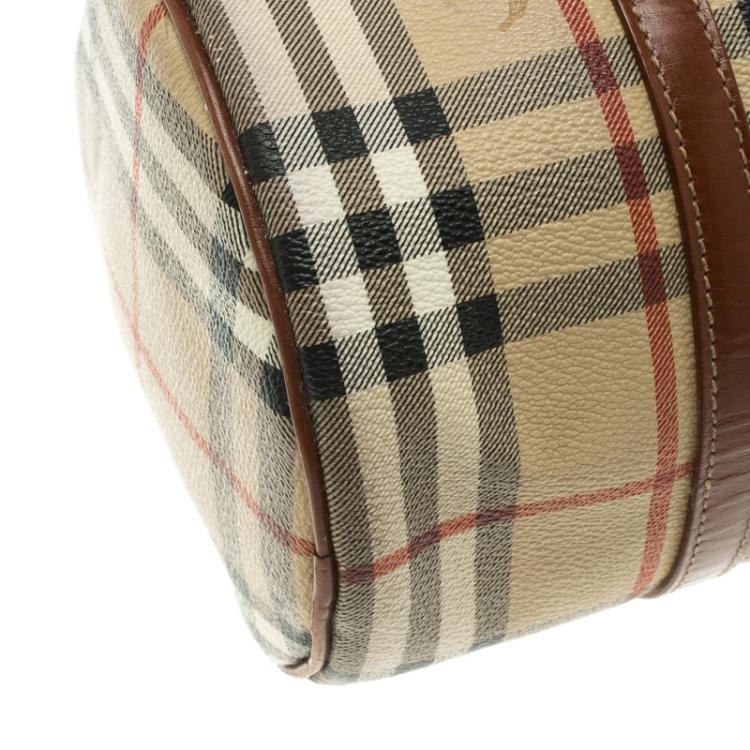 Pre Owned Burberry Copper Haymarket Check PVC Barrel Bag