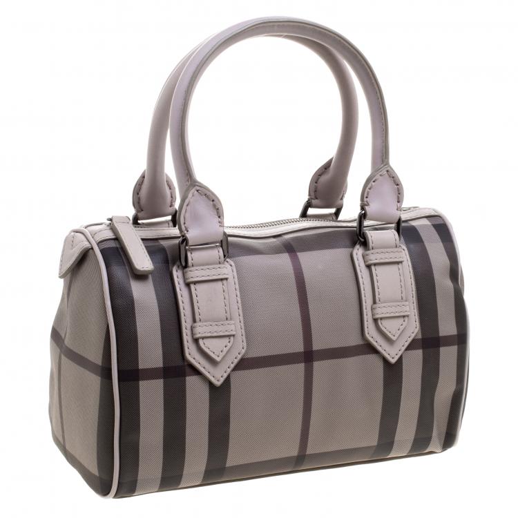 Pre Owned Burberry Beige Smoked Check PVC Chester Bowling Bag
