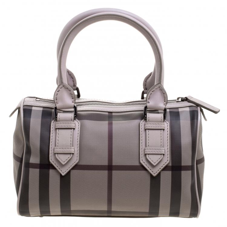 Pre Owned Burberry Beige Smoked Check PVC Chester Bowling Bag