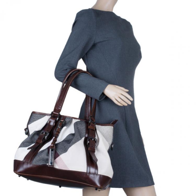 Pre Owned Burberry Mega Check Canvas Lowry Tote