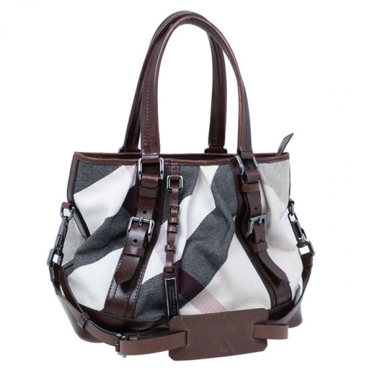 Pre Owned Burberry Mega Check Canvas Lowry Tote