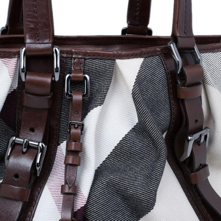 Pre Owned Burberry Mega Check Canvas Lowry Tote