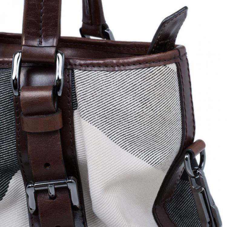 Pre Owned Burberry Mega Check Canvas Lowry Tote