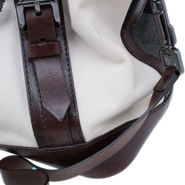 Pre Owned Burberry Mega Check Canvas Lowry Tote