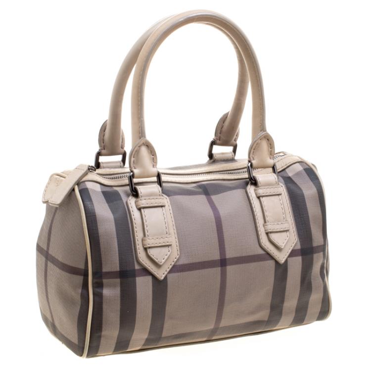 Pre Owned Burberry Beige Smoked Check PVC Small Chester Boston Bag
