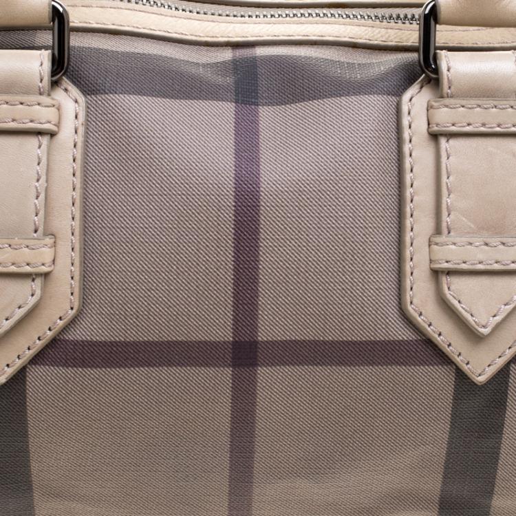 Pre Owned Burberry Beige Smoked Check PVC Small Chester Boston Bag