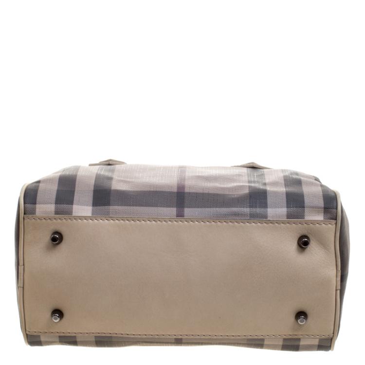Pre Owned Burberry Beige Smoked Check PVC Small Chester Boston Bag