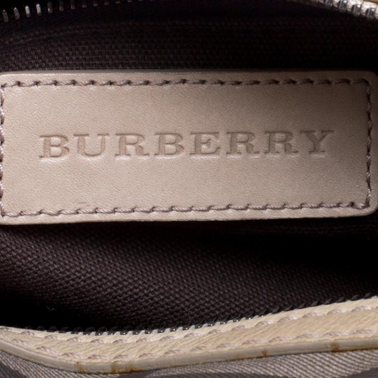 Pre Owned Burberry Beige Smoked Check PVC Small Chester Boston Bag