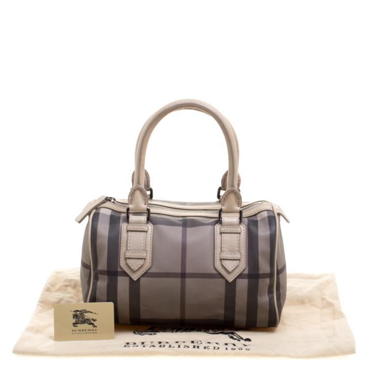 Pre Owned Burberry Beige Smoked Check PVC Small Chester Boston Bag