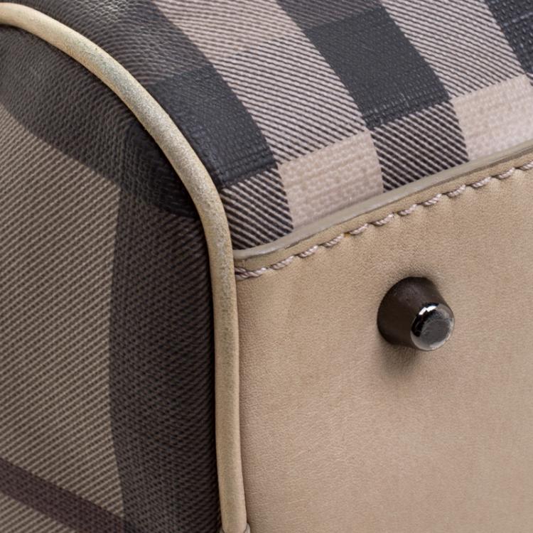 Pre Owned Burberry Beige Smoked Check PVC Small Chester Boston Bag