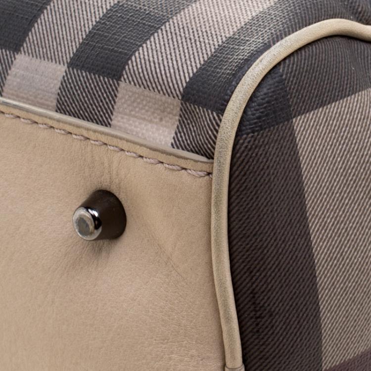 Pre Owned Burberry Beige Smoked Check PVC Small Chester Boston Bag
