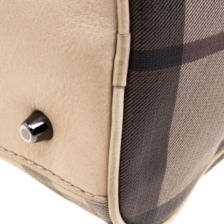 Pre Owned Burberry Beige Smoked Check PVC Small Chester Boston Bag