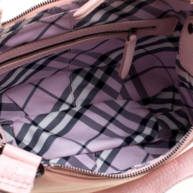 Pre Owned Burberry Blue Label Blush Pink Leather Top Handle Bag