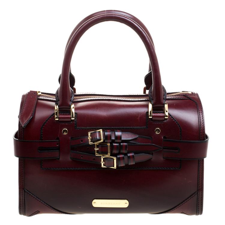 Burberry Burgundy Bridle Leather Belted Bowling Bag Burberry