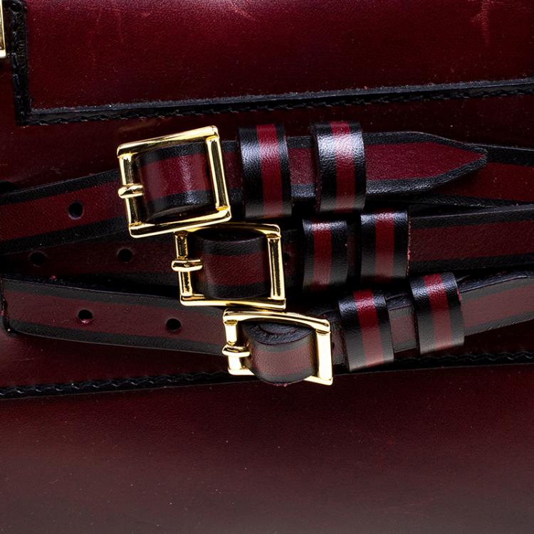 Pre Owned Burberry Burgundy Bridle Leather Belted Bowling Bag