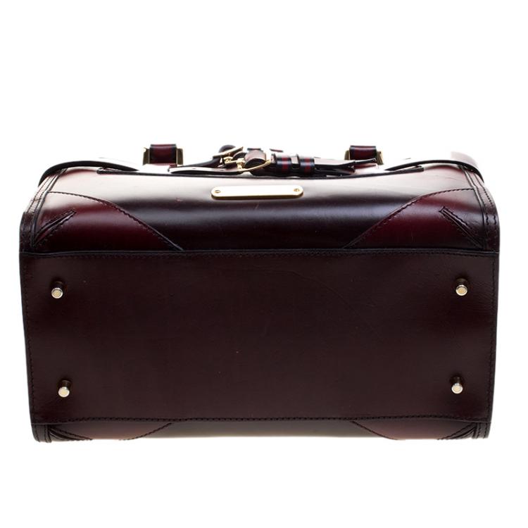 Pre Owned Burberry Burgundy Bridle Leather Belted Bowling Bag