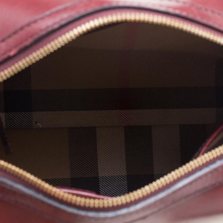 Pre Owned Burberry Burgundy Bridle Leather Belted Bowling Bag