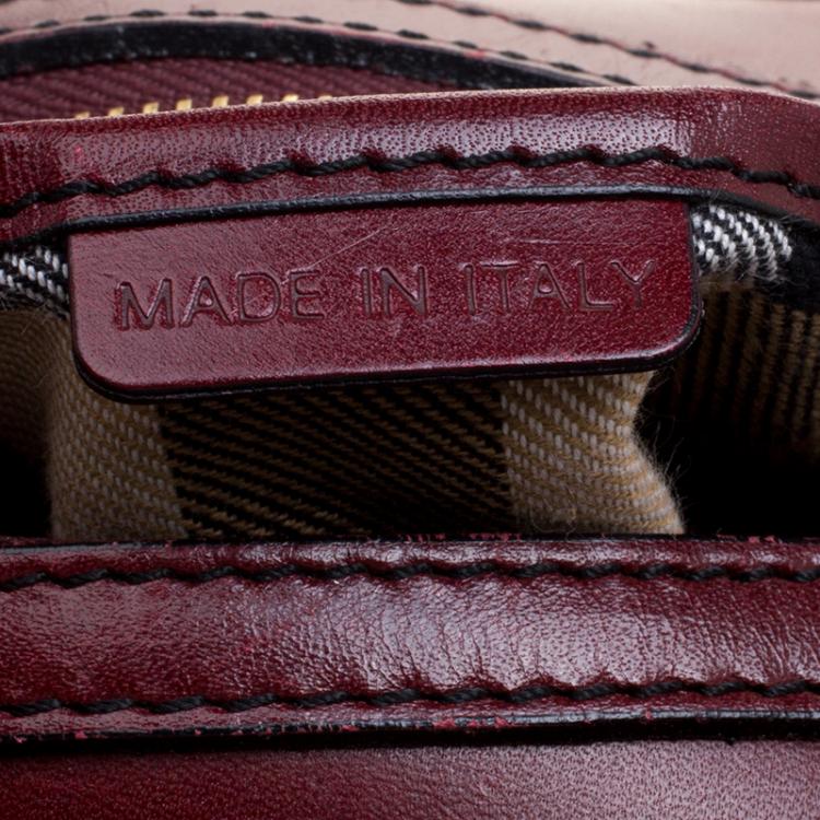 Pre Owned Burberry Burgundy Bridle Leather Belted Bowling Bag