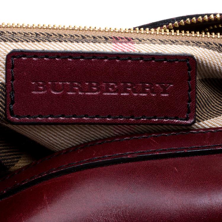Pre Owned Burberry Burgundy Bridle Leather Belted Bowling Bag