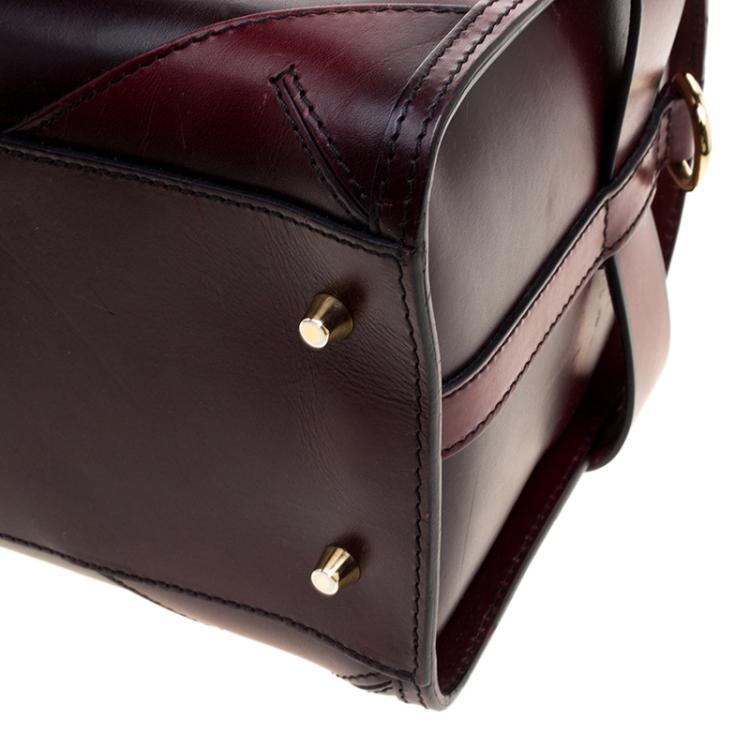 Pre Owned Burberry Burgundy Bridle Leather Belted Bowling Bag