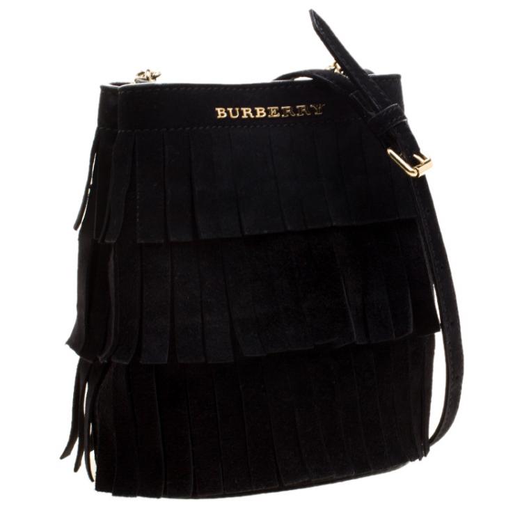 Pre Owned Burberry Black Suede Baby Fringe Bucket Bag