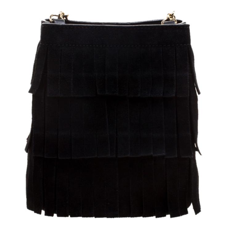 Pre Owned Burberry Black Suede Baby Fringe Bucket Bag