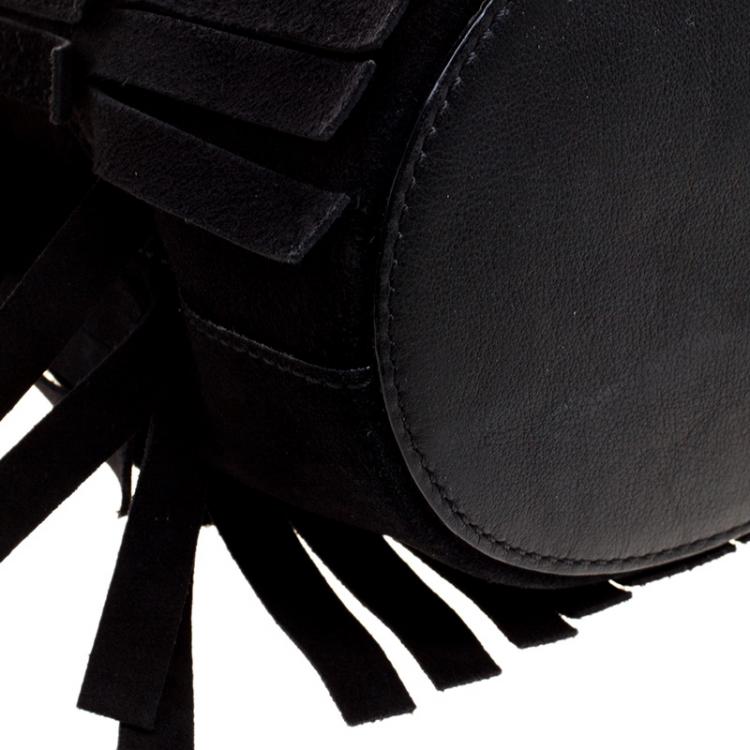 Pre Owned Burberry Black Suede Baby Fringe Bucket Bag