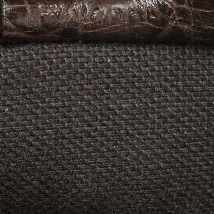 Pre Owned Burberry Beige/Brown Haymarket Coated Canvas and Alligator Trim Clutch