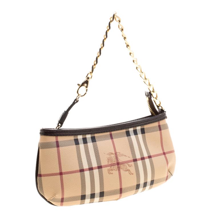 Pre Owned Burberry Beige/Brown Haymarket Check Clara Pochette