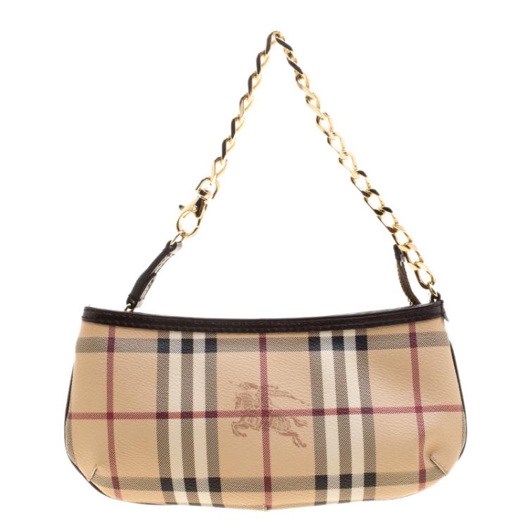 Pre Owned Burberry Beige/Brown Haymarket Check Clara Pochette