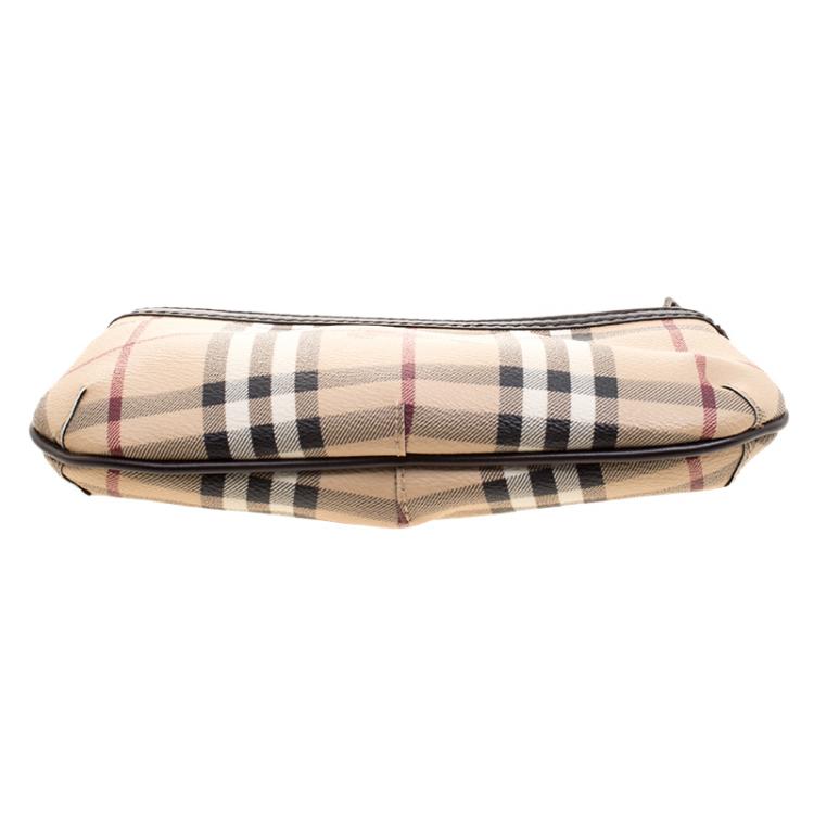 Pre Owned Burberry Beige/Brown Haymarket Check Clara Pochette