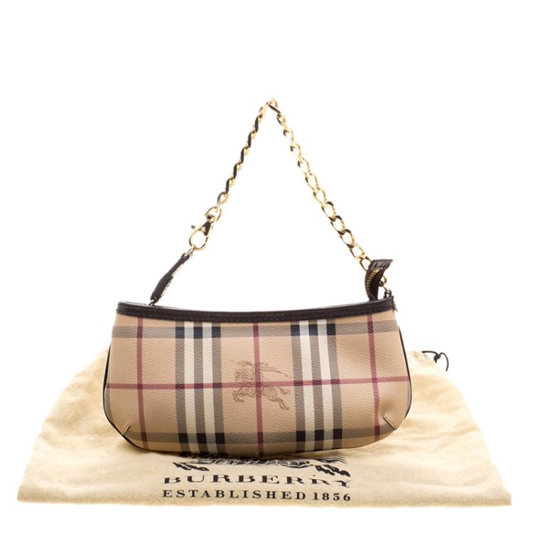 Pre Owned Burberry Beige/Brown Haymarket Check Clara Pochette