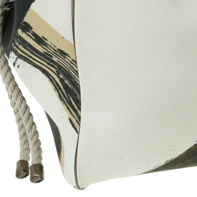 Pre Owned Burberry White Canvas Brushstroke Check Print Shopper