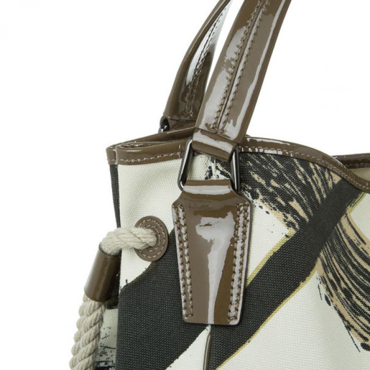 Pre Owned Burberry White Canvas Brushstroke Check Print Shopper